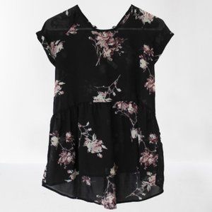 Xhilaration Floral Peplum Tie-Back Blouse